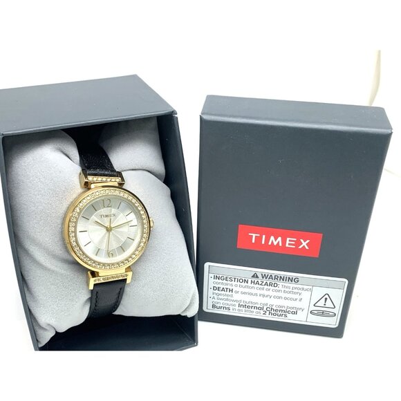 Timex Women's Watch TW2W48900 Indiglo Quartz Gold Black Leather Strap 31mm - Picture 3 of 14